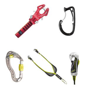 Vista de distintos mosquetones especiales.