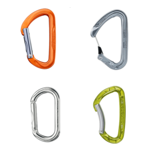 Vista de diferentes mosquetones sin seguro.